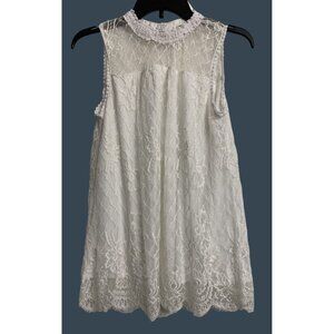 Ultra Pink M‎ Lace Cottagecore Sheer Lightweight Sleeveless Blouse White